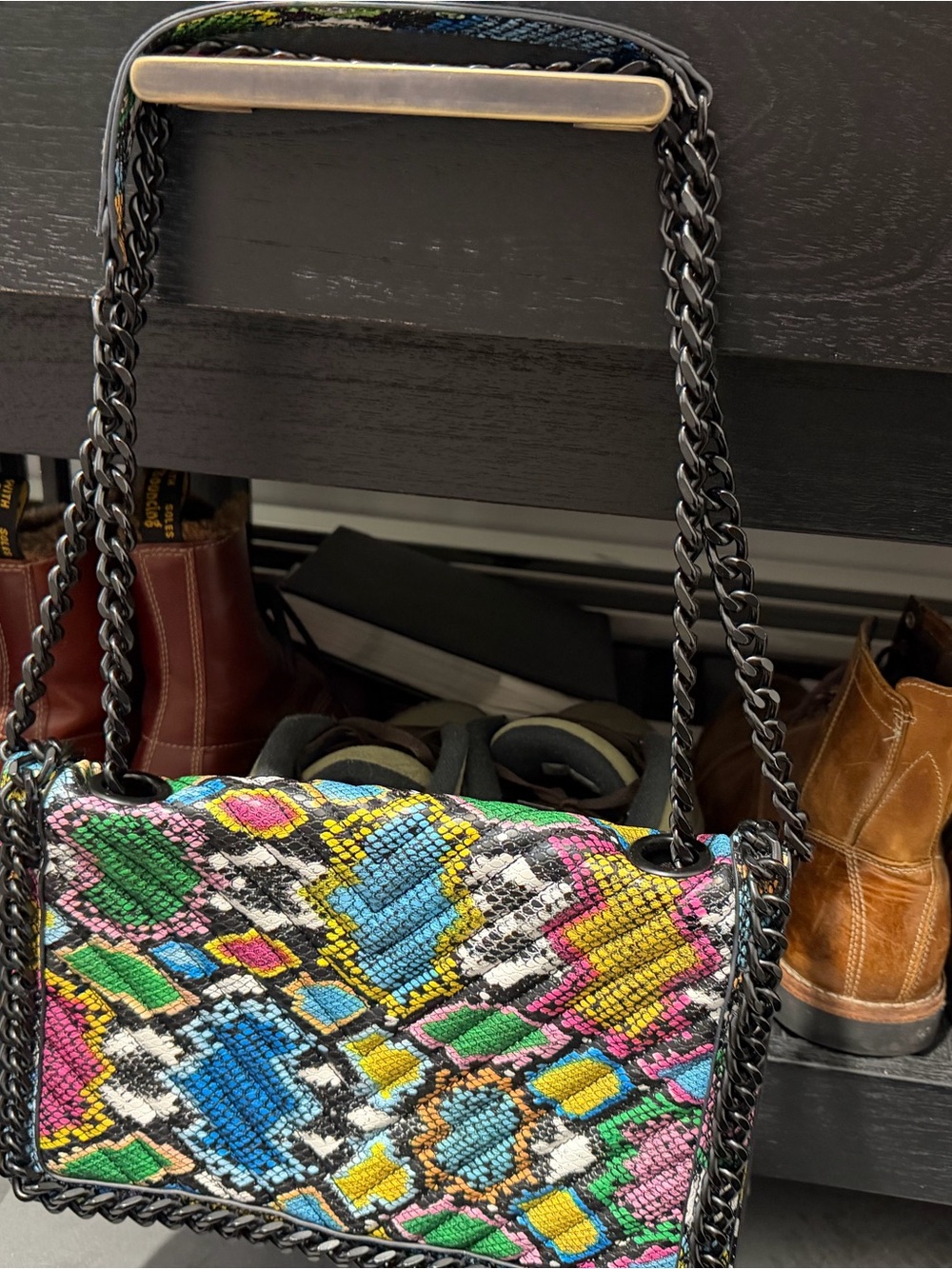Aldo Multicolor Snake-Print Chain Shoulder Bag